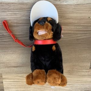 Fiesta Dog Stuffed Rottweiler 2002 original Tags Sitting Puppy Visor Red Leash